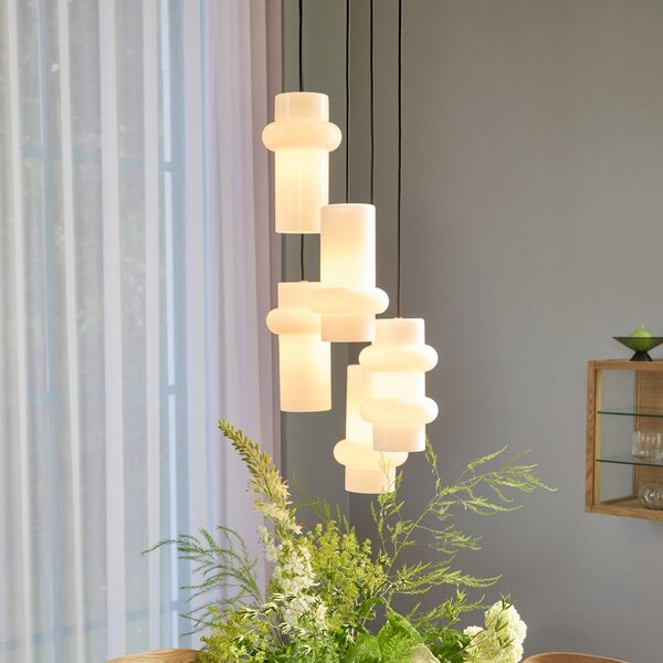 Hübsch Stolna lampa Pilule Up, mat bijela, Ø 15 cm, staklo, prigušiva, Bijela, Dnevni boravak/blagovaonica, Staklo