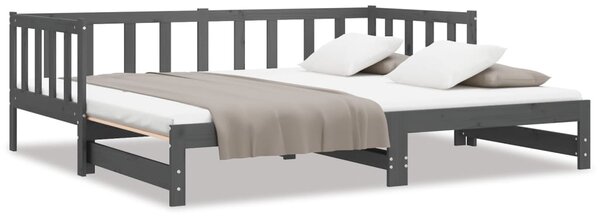 Dnevni ležaj na izvlačenje sivi 2x(90x190) cm masivna borovina - Siva / N/A