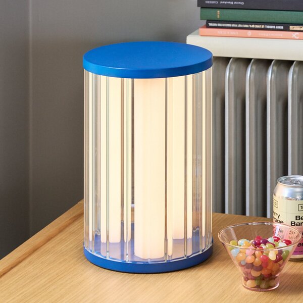 Hübsch Aru LED stolna lampa, plava/prozirna, visina 30 cm, staklo/željezo, prigušiva, Plava, Dnevni boravak/blagovaonica