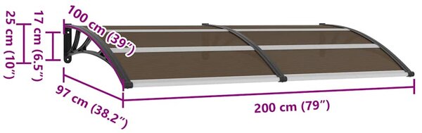 Nadstrešnica za vrata crna 200 x 100 cm PC - Crna / 200 x 100 cm