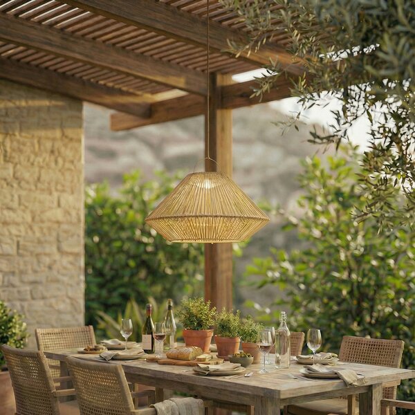 Lindby Austas LED solarna viseća lampa, bež, Ø 50 cm, USB, IP54, prigušiva, Bež, Plastika