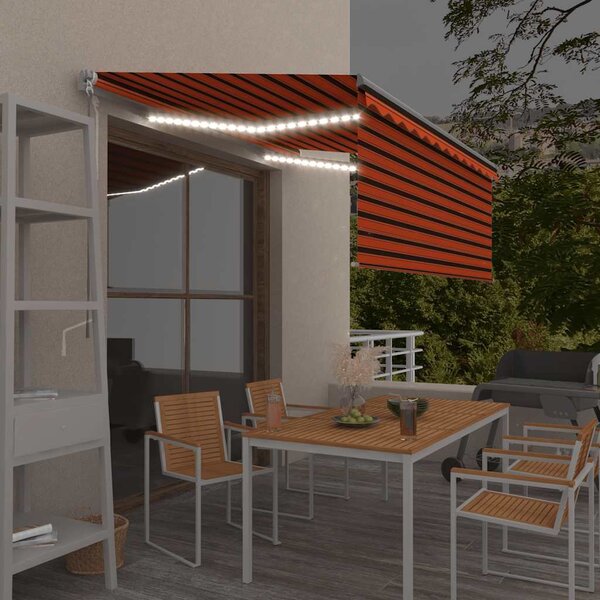 Tenda na ručno uvlačenje i roleta LED 3,5x2,5m narančasto-smeđa - Šarena / 3.5 x 2.5 m