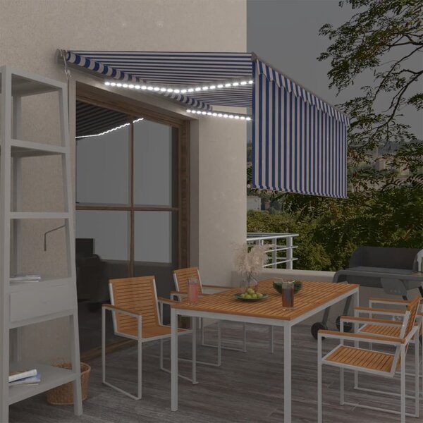 Automatska tenda s roletom i senzorom LED 3x2,5 m plavo-bijela - Plava / 3 x 2.5 m