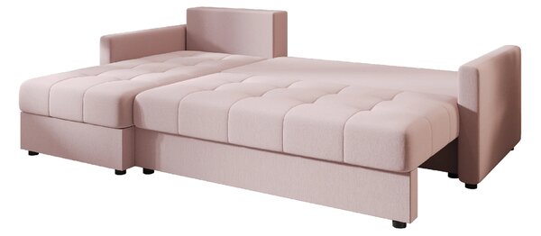 Razvlačna kutna garnitura L VENORIA 220x143 cm, puderasto roza + 2 jastuka GRATIS, univerzalna