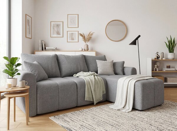Razvlačna kutna garnitura L SEVIO 246x145 cm, siva + 2 jastuka GRATIS, univerzalna