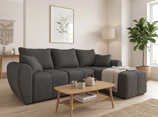Razvlačna kutna garnitura L SEVIO 246x145 cm, tamno siva + 2 jastuka GRATIS, univerzalna