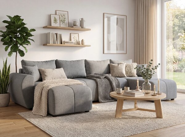 Razvlačna U kutna garnitura SEVIO 311x145 cm, siva + 2 jastuka GRATIS