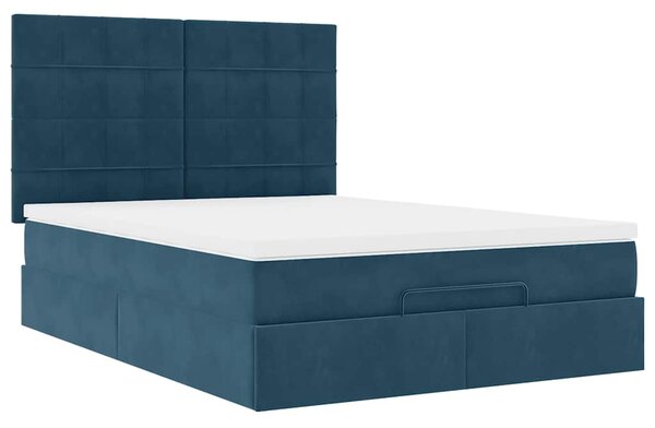 Otomanski krevet s madracem&LED tamnoplavi 140x190cm baršunasti - Plava / 140 x 190 cm
