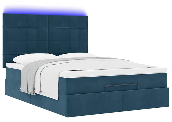 Otomanski krevet s madracem&LED tamnoplavi 140x190cm baršunasti - Plava / 140 x 190 cm