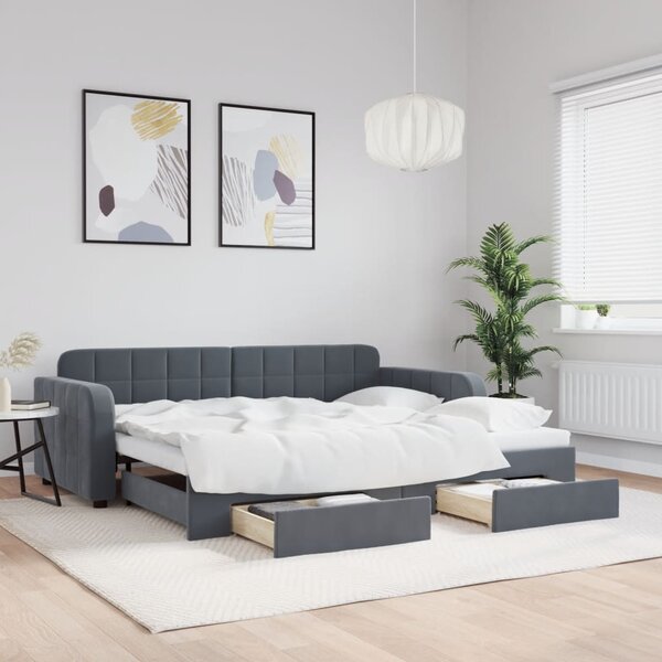 Dnevni krevet s pomoćnim ležajem i ladicama bez madraca tamno siva 90x190 cm - Siva / 90 x 190 cm