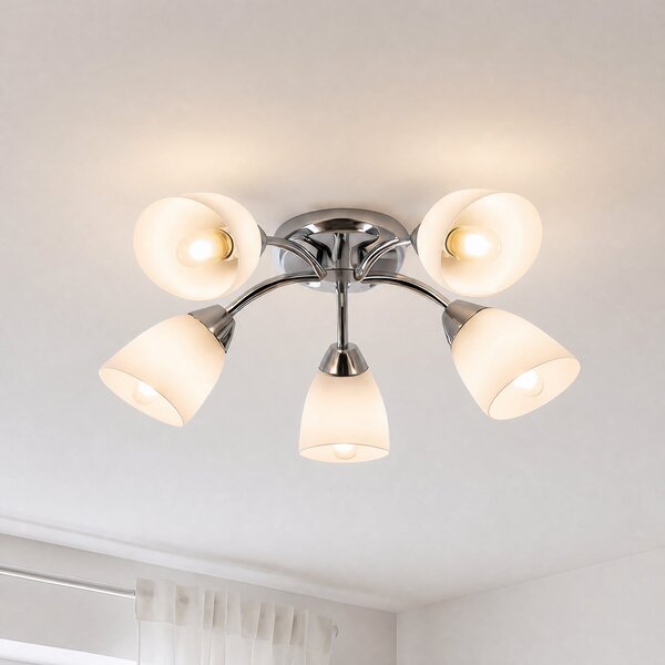 Milagro Lighting Portos stropna svjetiljka, 5 žarulja, bijela/kromirana, metalna, Ø 54 cm, prigušiva, Bijela, Dnevni boravak/blagovaonica, Metal