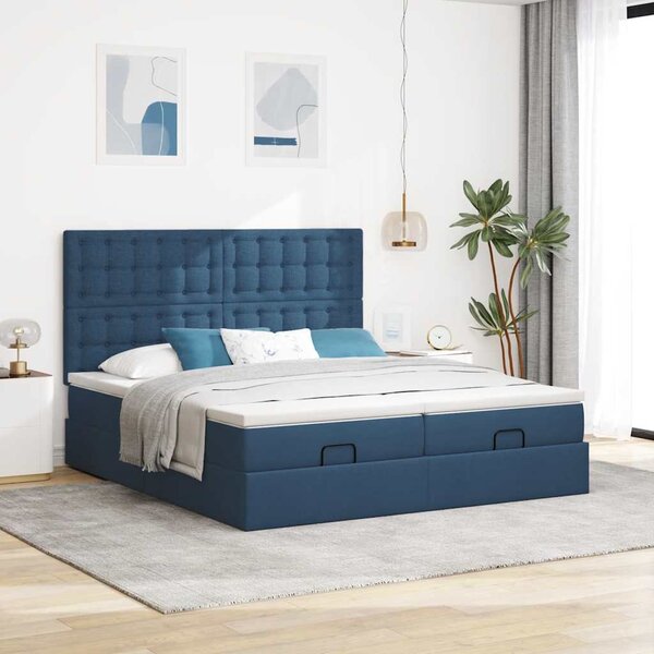 Ottoman krevet s madracima plavi 160x200 cm tkanina - Plava / 160 x 200 cm