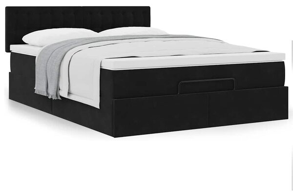 Ottoman krevet s madracem crni 140x200 cm baršun - Crna / 140 x 200 cm