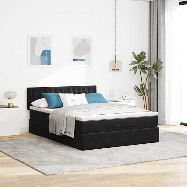 Ottoman krevet s madracem crni 140x200 cm baršun - Crna / 140 x 200 cm