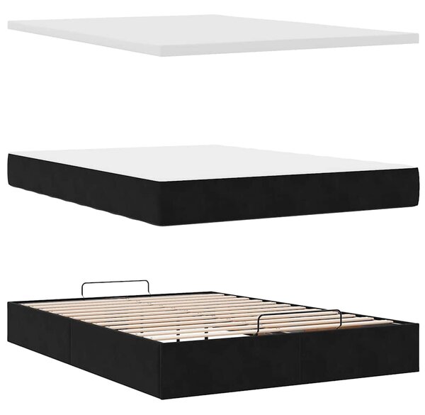 Ottoman krevet s madracem crni 140x200 cm baršun - Crna / 140 x 200 cm