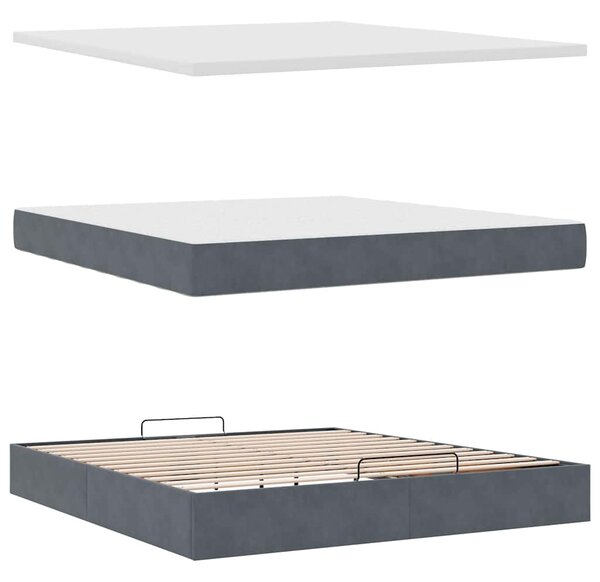 Ottoman krevet s madracem tamno sivi 160x200 cm baršun - Siva / 160 x 200 cm