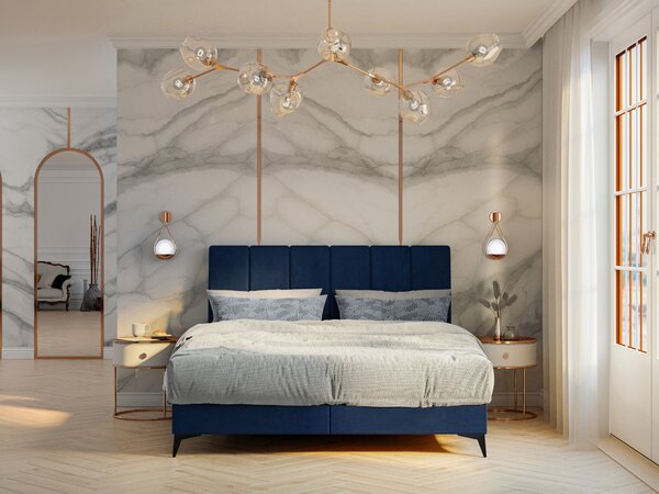 Bračni krevet Boxspring 160 cm Axel (tamno plava) (s madracem i prostorom za odlaganje)