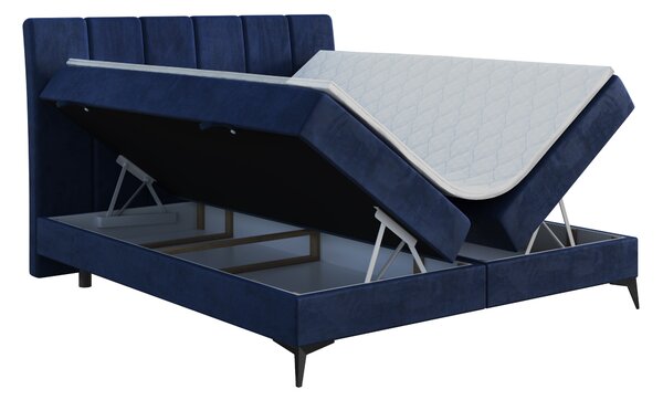 Bračni krevet Boxspring 160 cm Axel (tamno plava) (s madracem i prostorom za odlaganje)