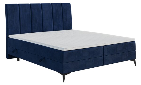Bračni krevet Boxspring 160 cm Axel (tamno plava) (s madracem i prostorom za odlaganje)