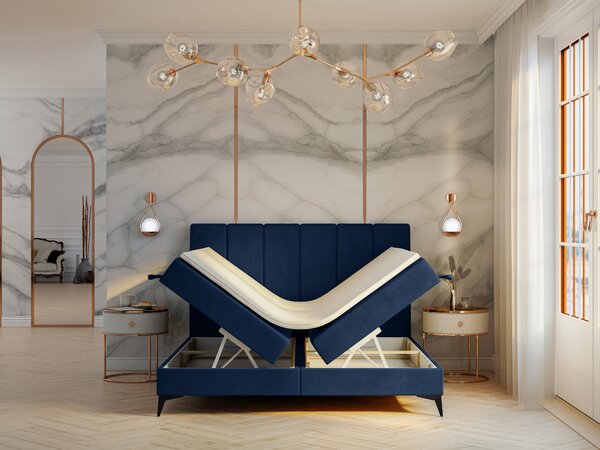 Bračni krevet Boxspring 160 cm Axel (tamno plava) (s madracem i prostorom za odlaganje)
