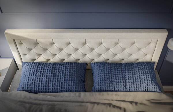 Bračni krevet Boxspring 140 cm Bohem (slonovača) (s madracem i prostorom za odlaganje)