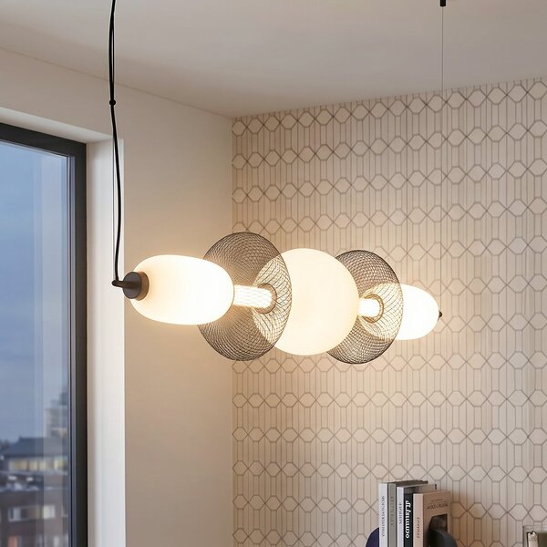 Milagro Lighting Arame LED viseća svjetiljka, crno/bijela, staklo, duljina 93,5 cm, Bijela, Dnevni boravak/blagovaonica, Staklo