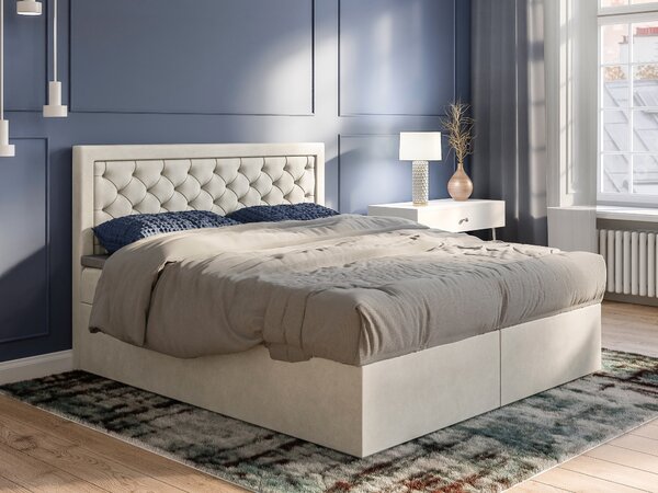 Bračni krevet Boxspring 140 cm Bohem (slonovača) (s madracem i prostorom za odlaganje)