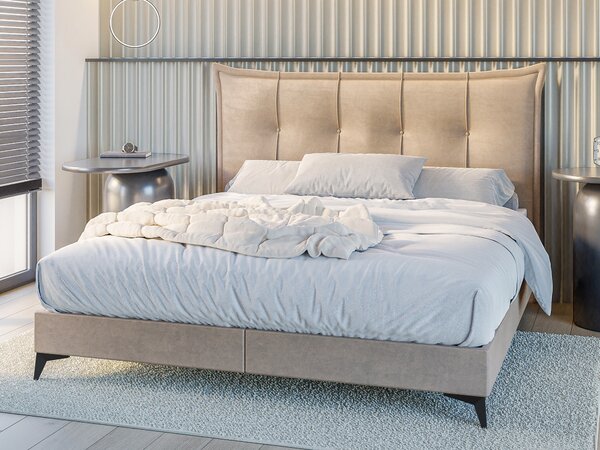 Bračni krevet Boxspring 140 cm Foxtrot (svijetlo bež) (s madracem i prostorom za odlaganje)