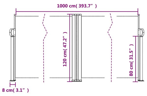 Uvlačiva bočna tenda 120 x 1000 cm crvena - Crvena / 120 x 1000 cm
