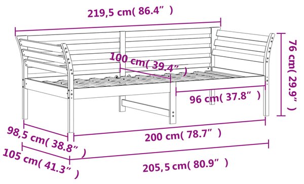 Dnevni krevet bez madraca bijeli 100x200 cm od masivne borovine - Bijela / 100 x 200 cm