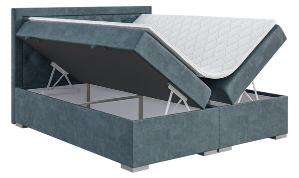 Bračni krevet Boxspring 180 cm Maximilian (traper plava) (s madracem i prostorom za odlaganje)
