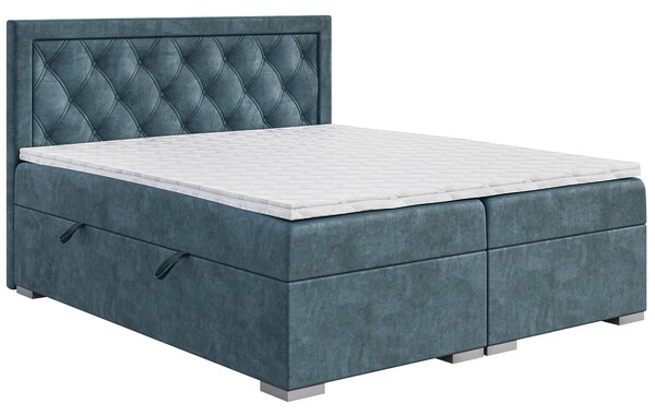 Bračni krevet Boxspring 180 cm Maximilian (traper plava) (s madracem i prostorom za odlaganje)