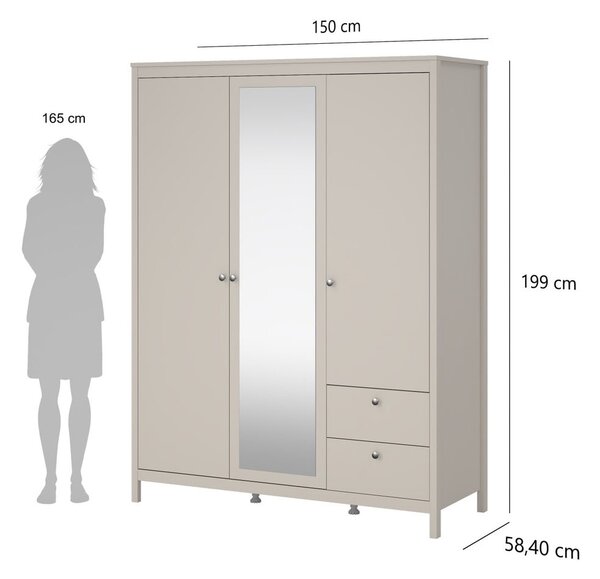 Sivo-bež ormar s ogledalom 150x199x58 cm Madrid – Tvilum