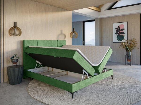 Zondo.hr Bračni krevet Boxspring 200 cm Nivela (zelena) (s madracem i prostorom za odlaganje). Akcija -20%. 1054618