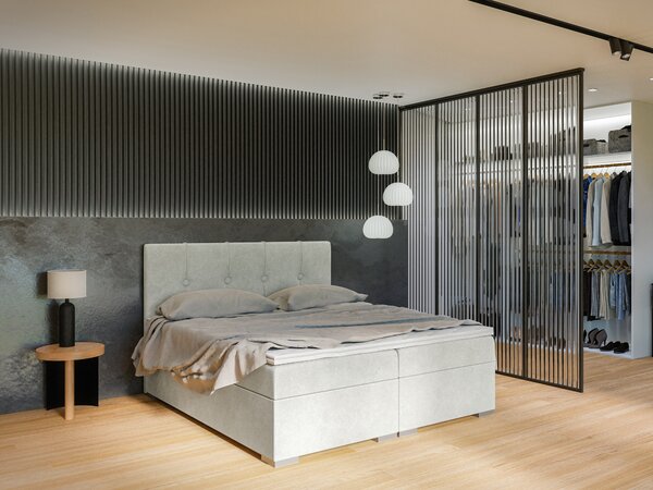 Bračni krevet Boxspring 160 cm Ruffy (svijetlo siva) (s madracem i prostorom za odlaganje)