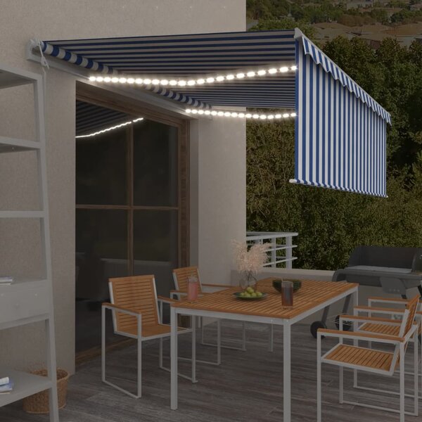 Automatska tenda s roletom i senzorom LED 4 x 3 m plavo-bijela - Plava / 4 x 3 m