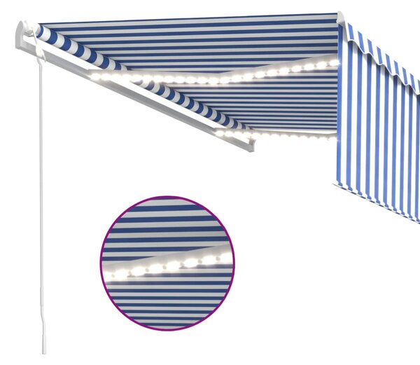 Automatska tenda s roletom i senzorom LED 4 x 3 m plavo-bijela - Plava / 4 x 3 m