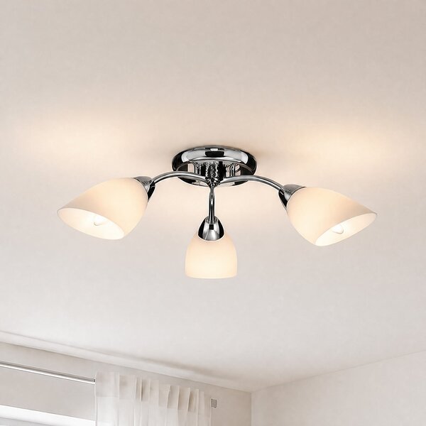 Milagro Lighting Portos stropna svjetiljka, 3 žarulje, bijela/kromirana, metalna, Ø 54 cm, prigušiva, Bijela, Dnevni boravak/blagovaonica, Metal