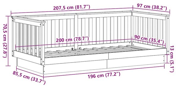 Dnevni krevet bez madraca 90x200 cm Masivno drvo Bor - Smeđa