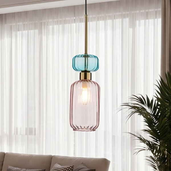 Milagro Lighting Molly viseća svjetiljka, ružičasta/zlatna, 1 žarulja, staklo, Ø 12 cm, prigušiva, Ružičasta ruža, Dnevni boravak/blagovaonica, Staklo