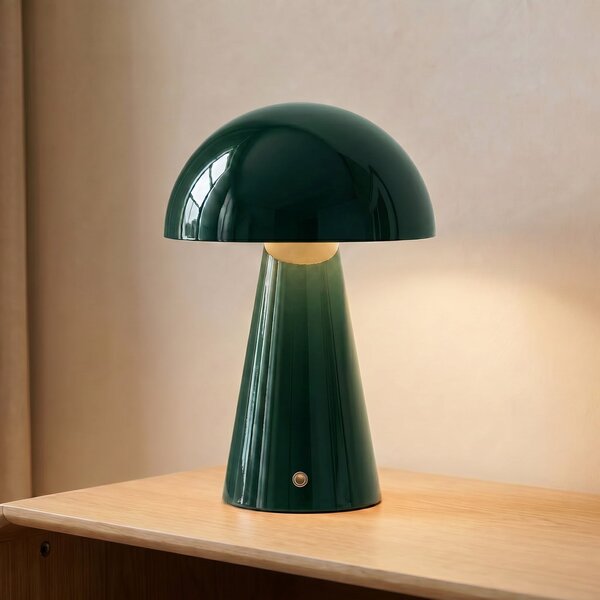 Lindby LED baterijska stolna lampa Nevijo, zelena, Ø20 cm, USB, dimmer, prigušiva, Zelena, Dnevni boravak/blagovaonica, Metal
