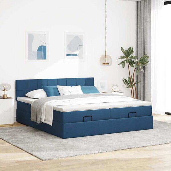 Ottoman krevet s madracima plavi 160x200 cm tkanina - Plava / 160 x 200 cm