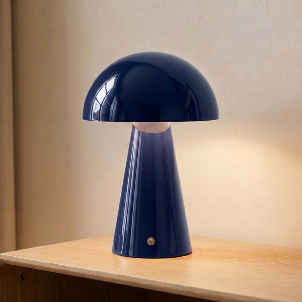 Lindby LED baterijska stolna lampa Nevijo, plava, Ø20cm, USB, dimmer, prigušiva, Plava, Dnevni boravak/blagovaonica, Metal