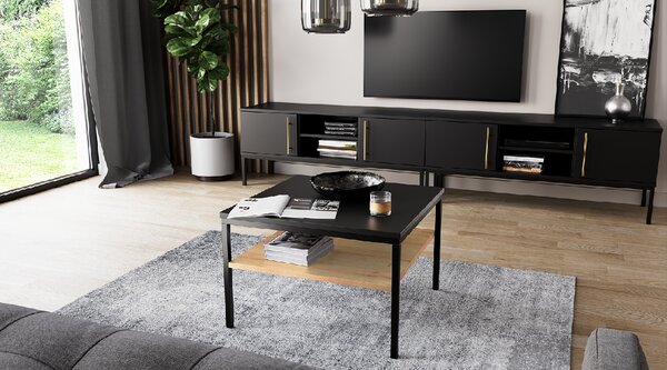 Klub stol LANZZI 60x60cm, crni / dekor hrast