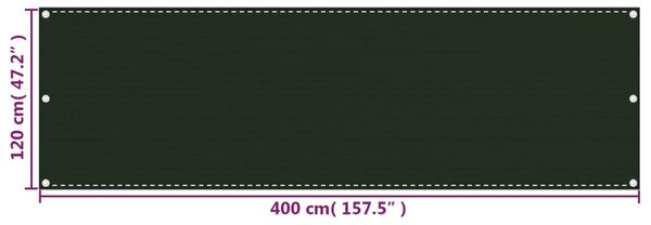 Balkonski zastor tamnozeleni 120 x 400 cm HDPE - Zelena / 120 x 400 cm