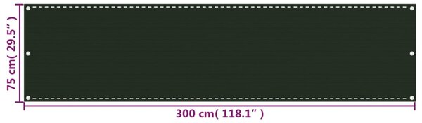 Balkonski zastor tamnozeleni 75 x 300 cm HDPE - Zelena / 75 x 300 cm