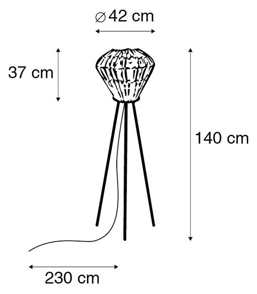Rustikalna podna lampa trostativ bambus s bijelom - Canna Diamond