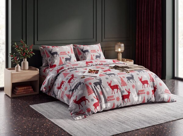 Posteljina mikropliš MERRY CHRISTMAS DEER siva Dimenzije posteljine: 2 kom 70 x 90 cm | 200 x 220 cm