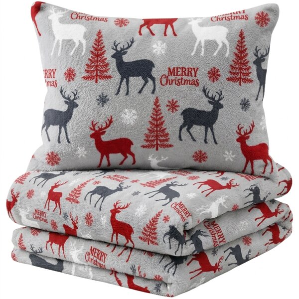 Posteljina mikropliš MERRY CHRISTMAS DEER siva Dimenzije posteljine: 2 kom 70 x 90 cm | 200 x 220 cm