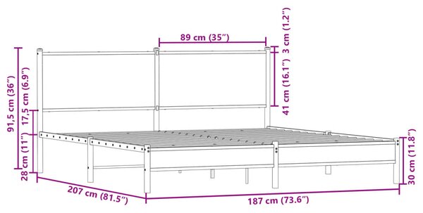 Metalni okvir kreveta bez madraca smeđa boja hrasta 180x200 cm - Smeđa / 180 x 200 cm